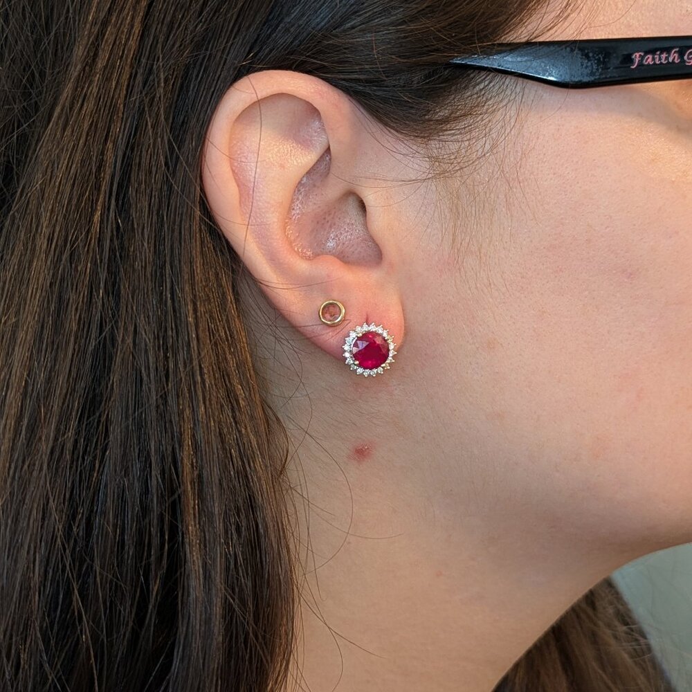 Madagascar Ruby Earrings in Solid 14K White Gold with Natural Diamond Halo - Picture 3 of 10